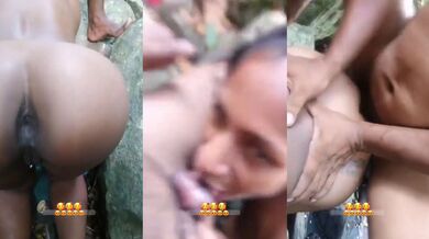 Jungle me Indian aunty ke sath threesome fucking scene